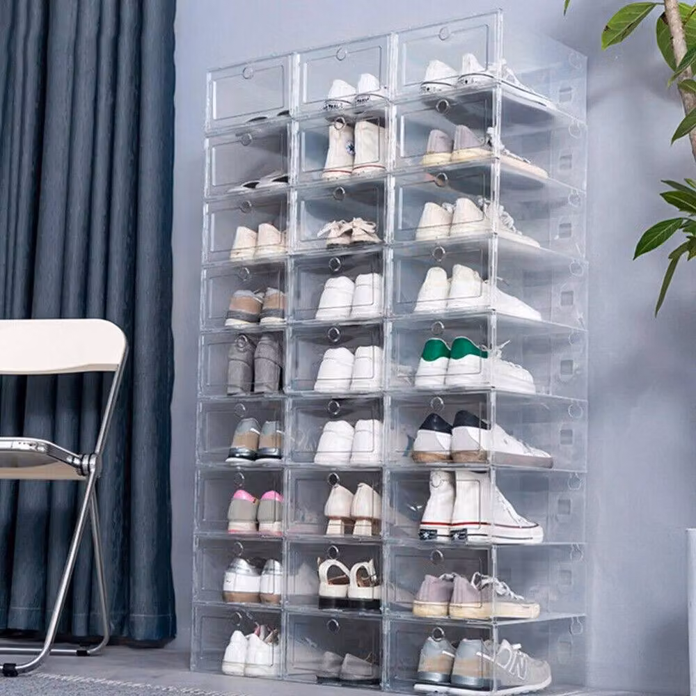 FLAVORA Stackable and Foldable Clear Plastic Shoe Organiser Box for Trainers – 2