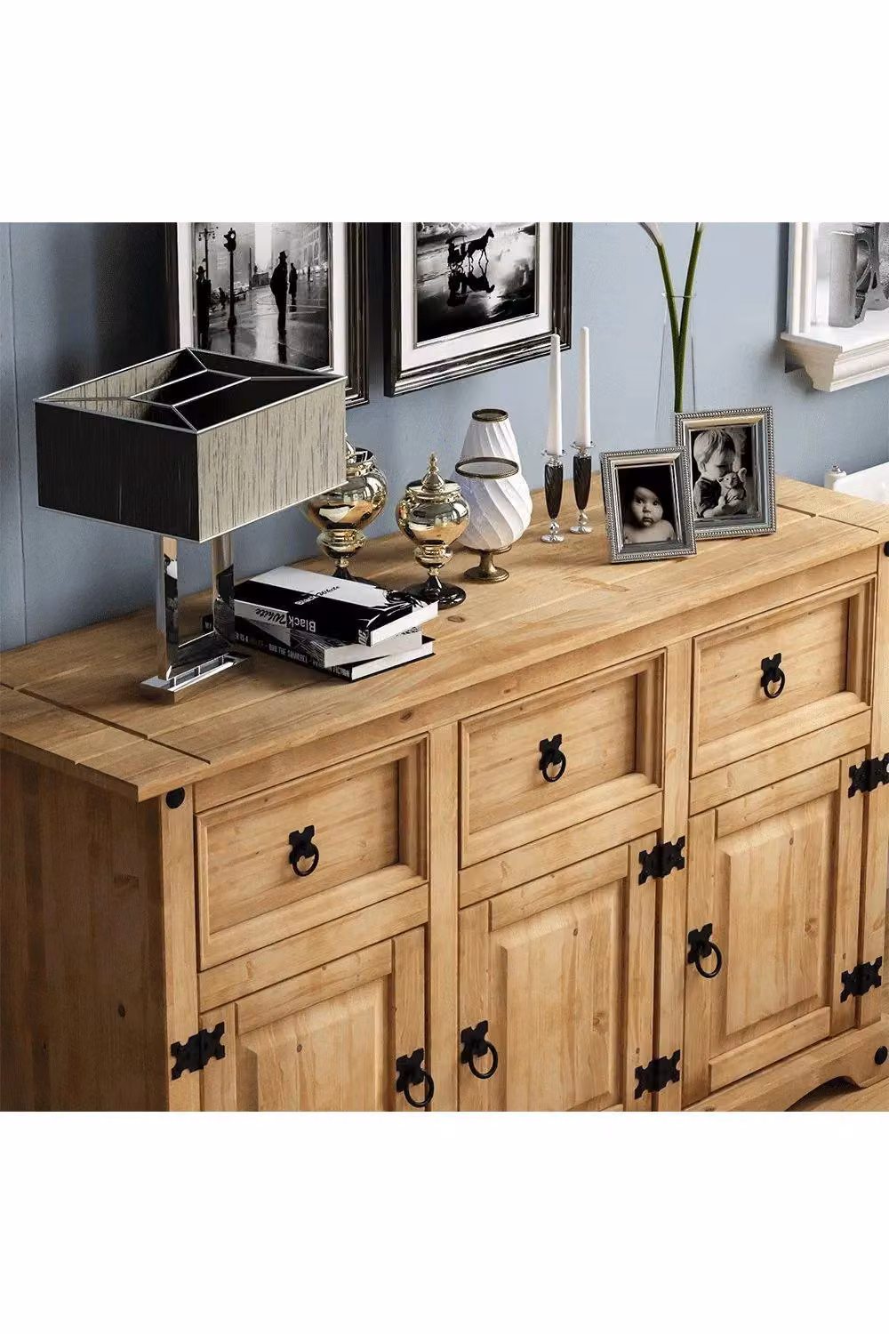 Vida Designs Corona Rustic Brown Wood and Metal 3 Door 3 Drawer Sideboard – 3