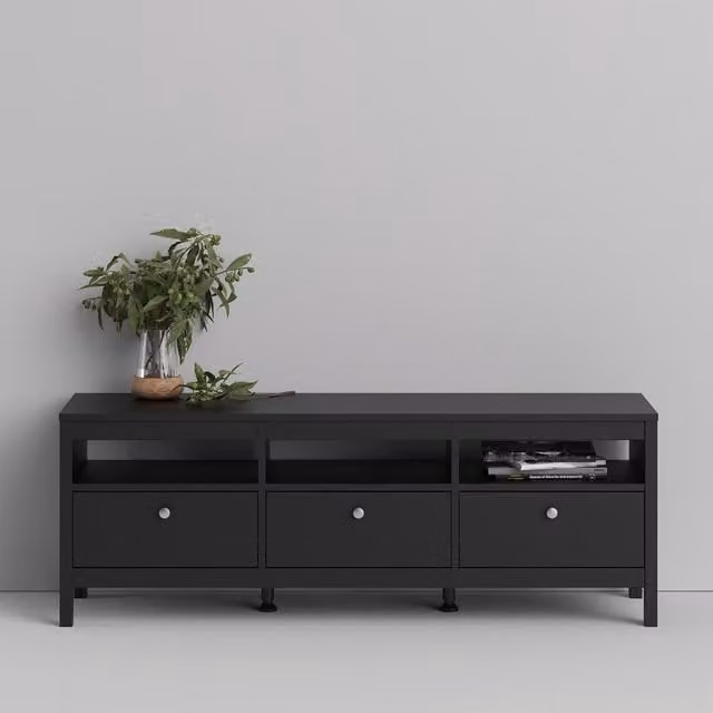Furniture To Go Madrid Minimalist 3 Drawer TV Unit in Matt Black – 1