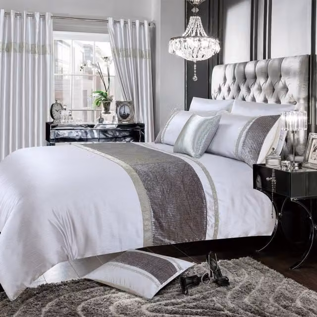 Intimates Silver Crushed Velvet Diamante Duvet Cover and Pillowcase Set, Single (90 x 190 cm)