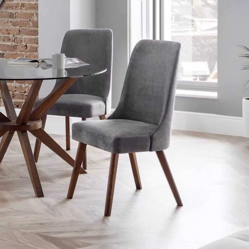 Cheshire Langford Set of 2 Premium Velvet Dining Chairs in Grey with Walnut Wood Frame – 3