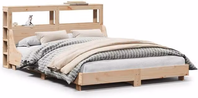 Berkfield Home Small Double Bed Frame in Natural Solid Pine Wood with Side Compartments and Bedside Shelf