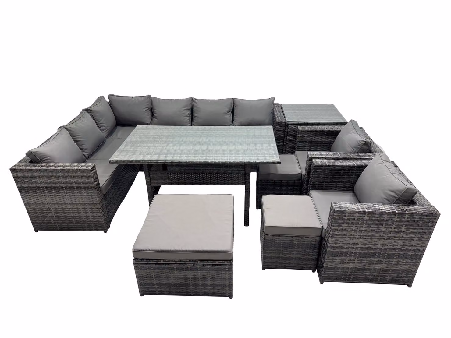 Fimous Outdoor PE Rattan Sofa Set with 3 Stool Side Tables in Dark Grey – 2