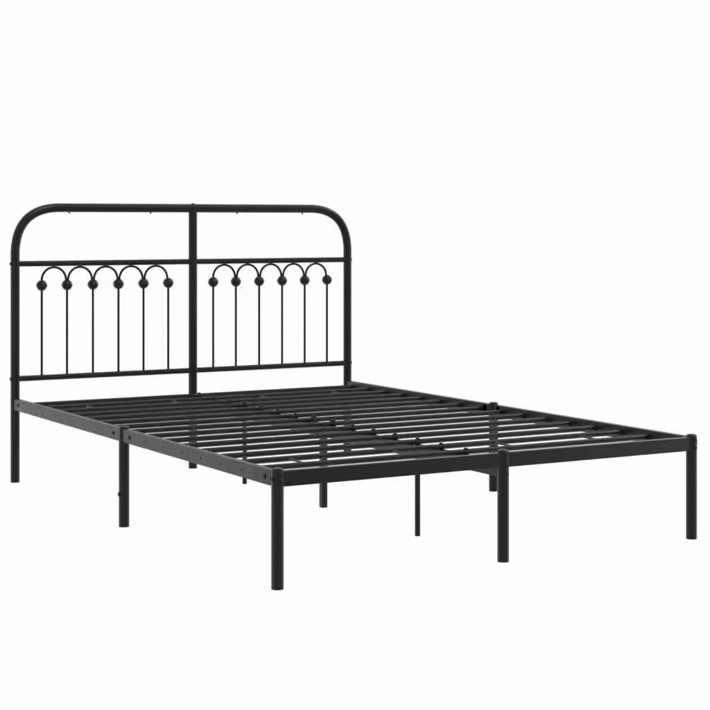 Berkfield Home Metal Bed Frame with Headboard in Black, W: 135 cm – 3