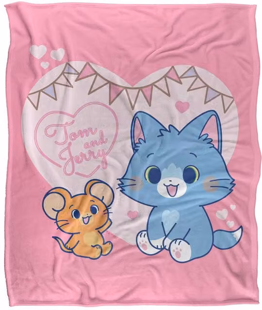 Warner Bros. Tom & Jerry Gokko Heart Silky Touch Super Soft Fluffy Throw Blanket, Pink and Multicolour, Extra Large