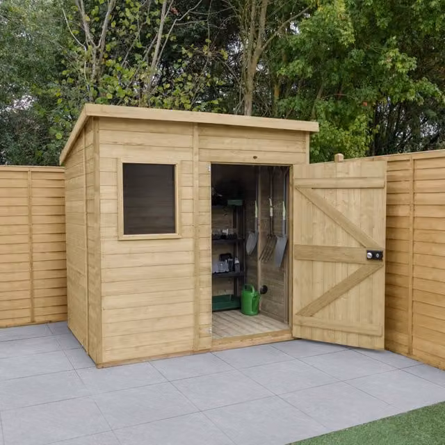 Forest Garden Brown Tongue and Groove Pent Shed with Window and Floor