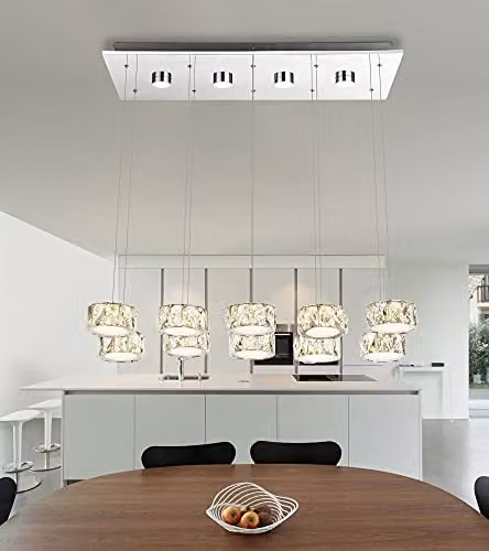 Globo Lighting Amur Suspended LED Pendant Light, Chrome and Silver with Crystal, 96 W – 2