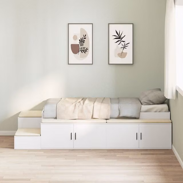 Berkfield Home White Minimalist Storage Bed Frame with Drawers W/D/H: 100 x 80 x 200 cm
