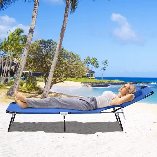 Outsunny Folding Sun Lounger with Pillow in Blue