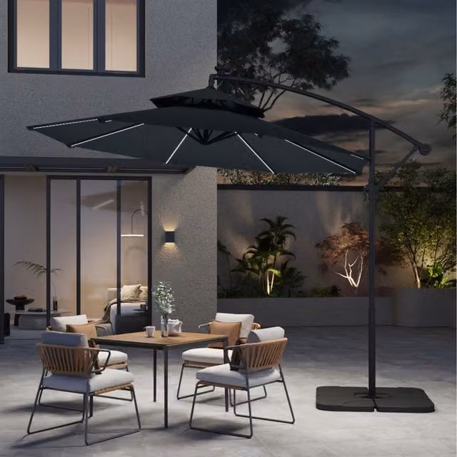 Breeins 3m Cantilever Parasol with Lights and Fillable Base in Dark Grey