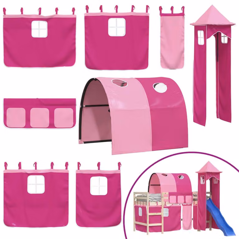 Berkfield Home Durable Pink Loft Bed Curtains with Tunnel and Tower