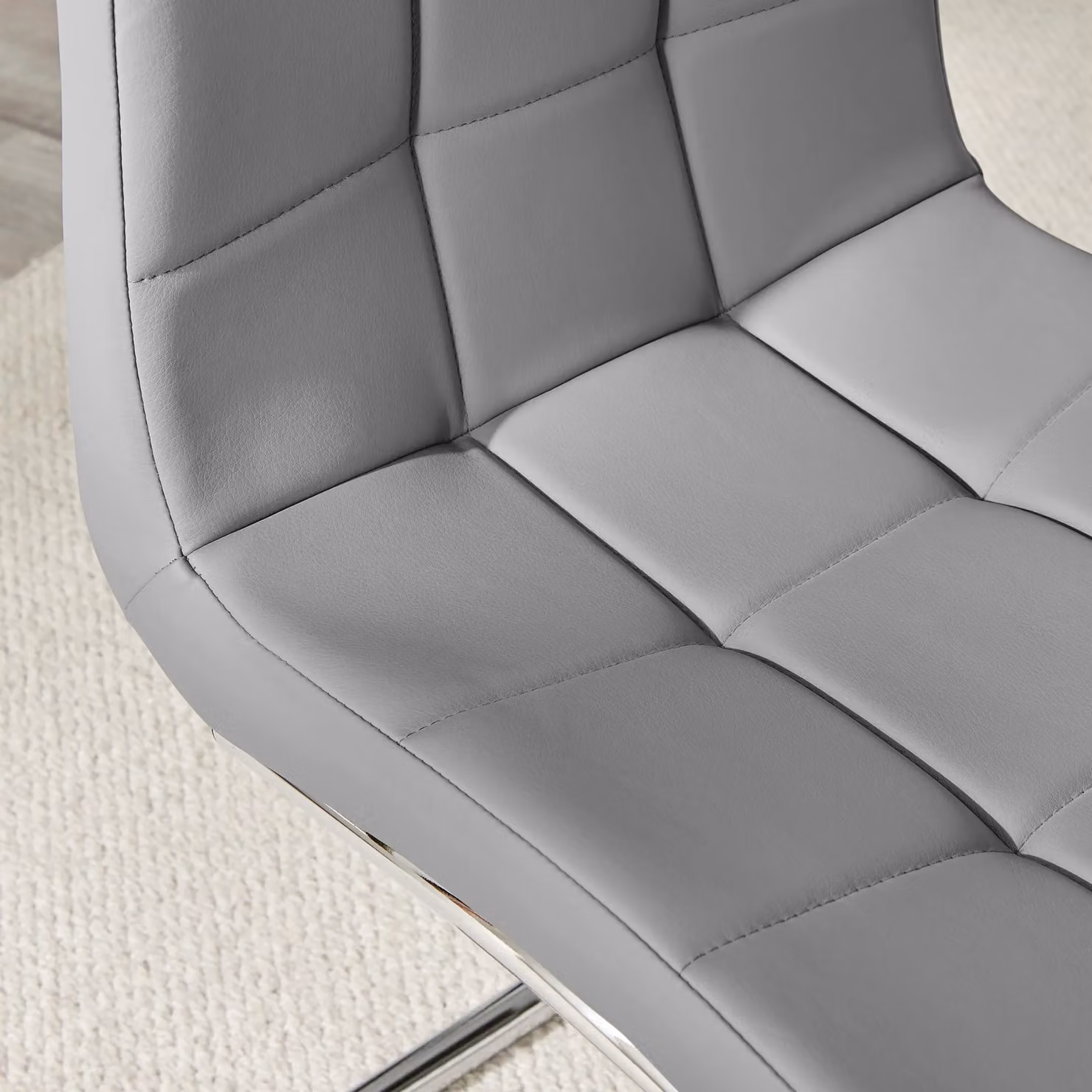 FurnitureboxUK Set of 2 Murano Modern Dining Chairs in Grey Faux Leather with Silver Chrome Metal Legs – 2