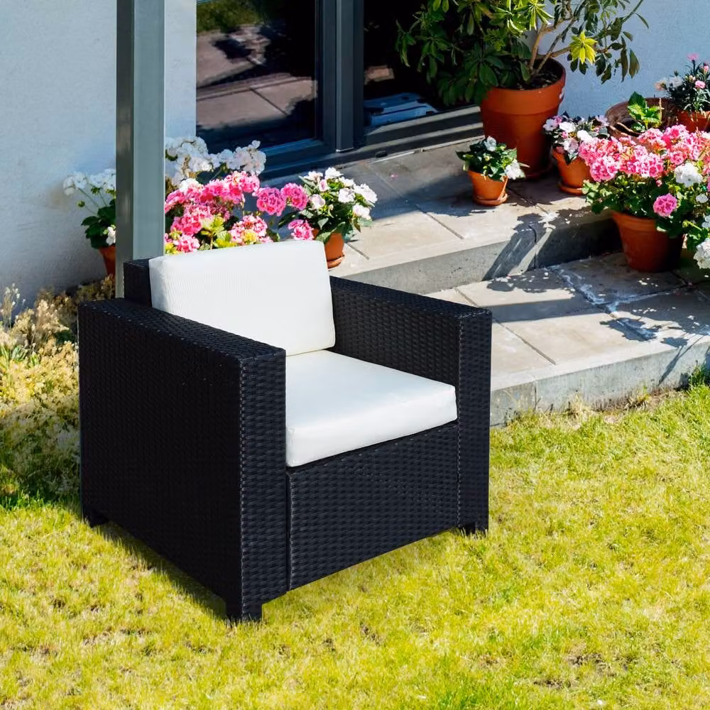 ERGOVEXA Black PE Wicker Rattan Single Seater Garden Armchair – 4