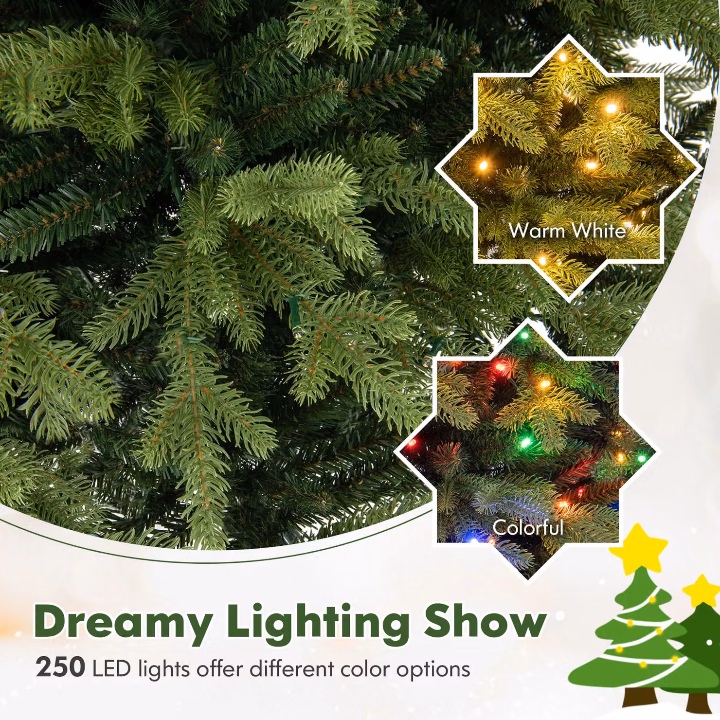 Gymax 5ft Artificial Christmas Tree with 844 Tips, 11 Lighting Modes and Remote Control in Green, Height: 152.4 cm – 3