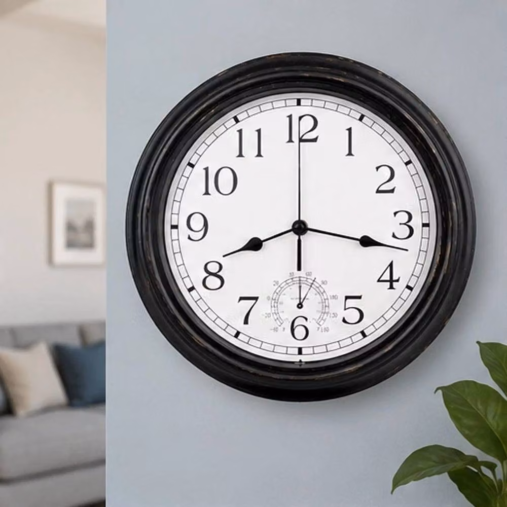 SPETLEK Vintage Round Metal Garden Wall Clock with Thermometer, Black, Diameter: 30.48 cm – 3
