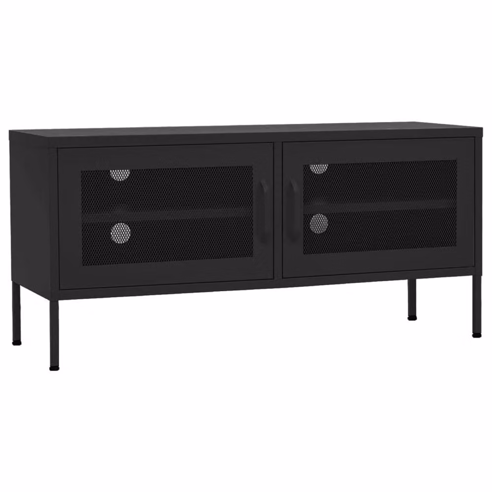 Berkfield Home Black Metal TV Cabinet W: 105 cm, D: 35 cm, H: 50 cm – 2