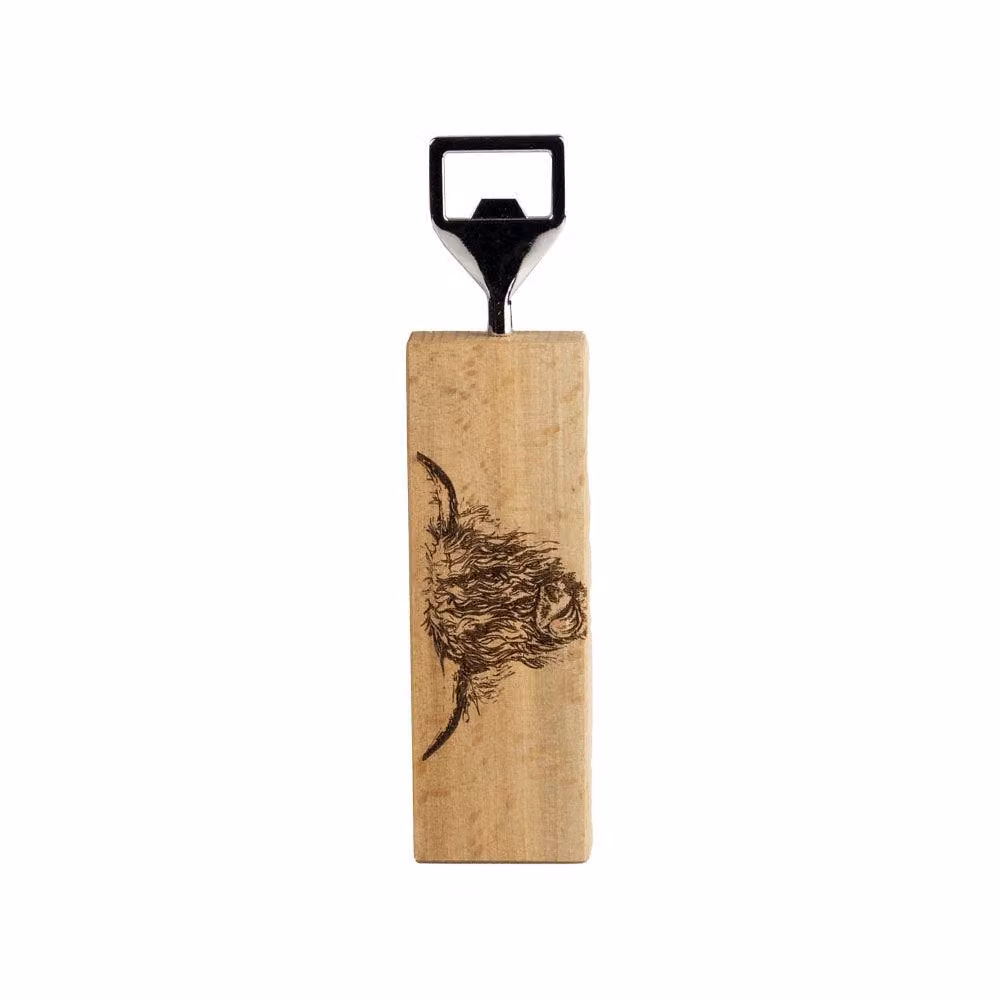 Selbrae House Highland Cow Beech Wood Bottle Opener in Brown and Beige – 2