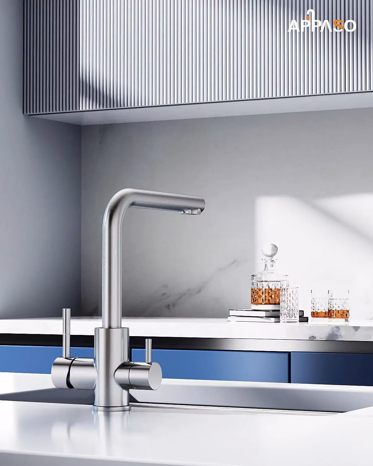 Appaso 3-in-1 Kitchen Mixer Tap with Filtered Water Outlet in Brushed Steel Silver – 4
