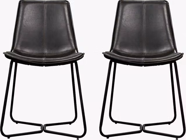 Perch & Parrow Set of Two Modern Anthracite Synthetic Leather Cantilever Dining Chairs with Upholstered Frame