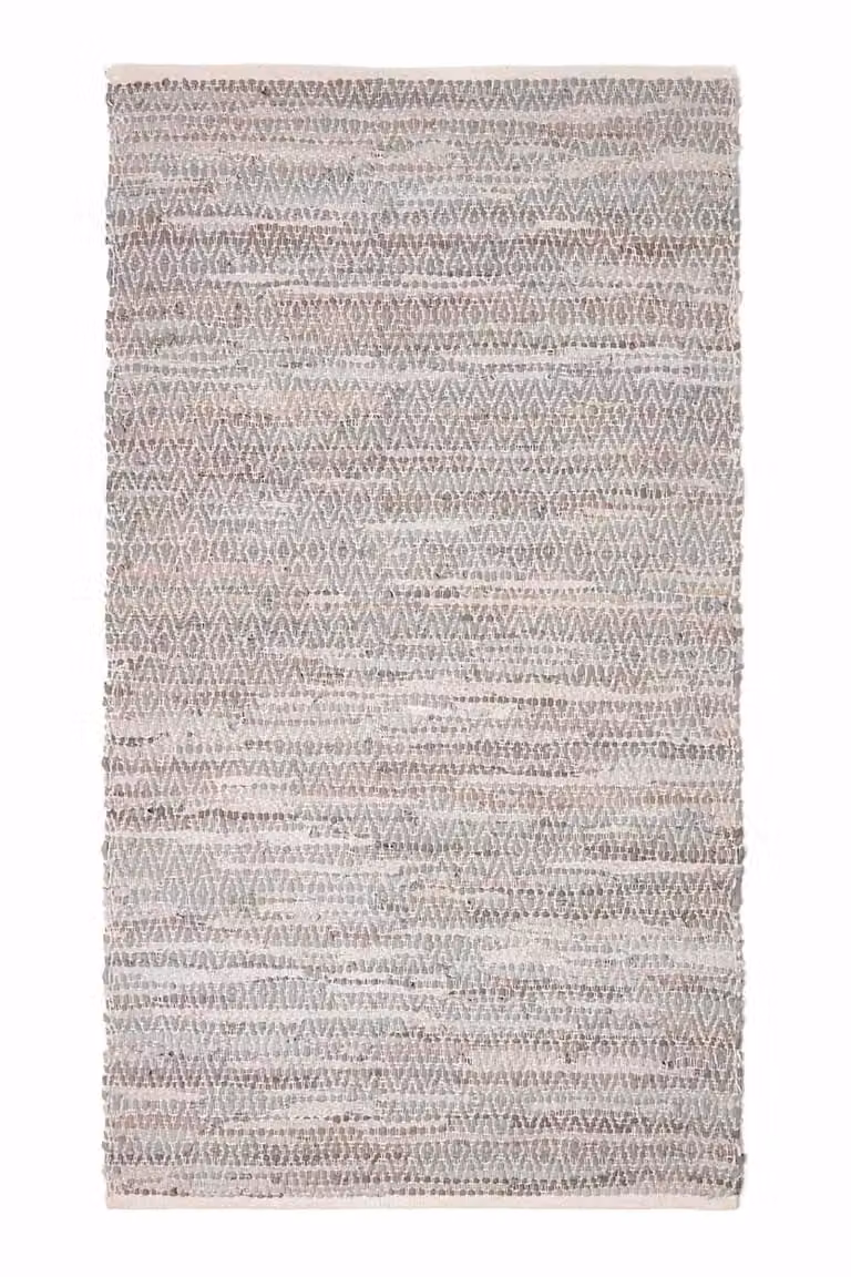 Homescapes Grey Handwoven Real Leather Diamond Pattern Rectangular Rug W/D/H: 90 x 150 x 1 cm