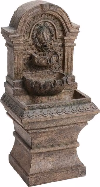 Livingandhome Solar Powered Lion Head Outdoor Stone Fountain in Brown