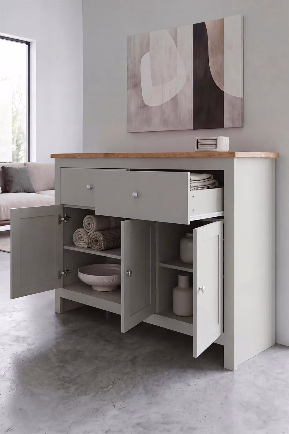 Vida Designs Arlington Grey 2 Drawer 3 Door Sideboard Storage Organiser – 5