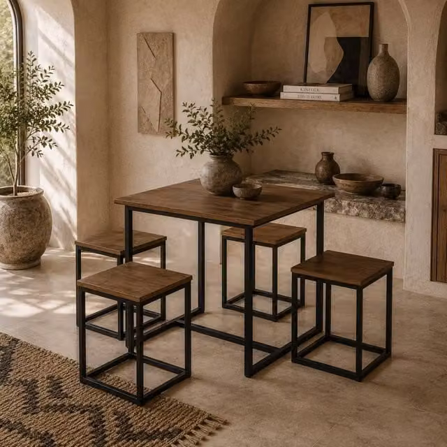 Wyld Haus Sajonia 5 Piece Industrial Square Dining Set in Black and Brown