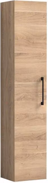 Balterley Bramshall Modern Wall Hung Tall Bathroom Storage Unit with Soft Close Door, Brown, Width: 30 cm