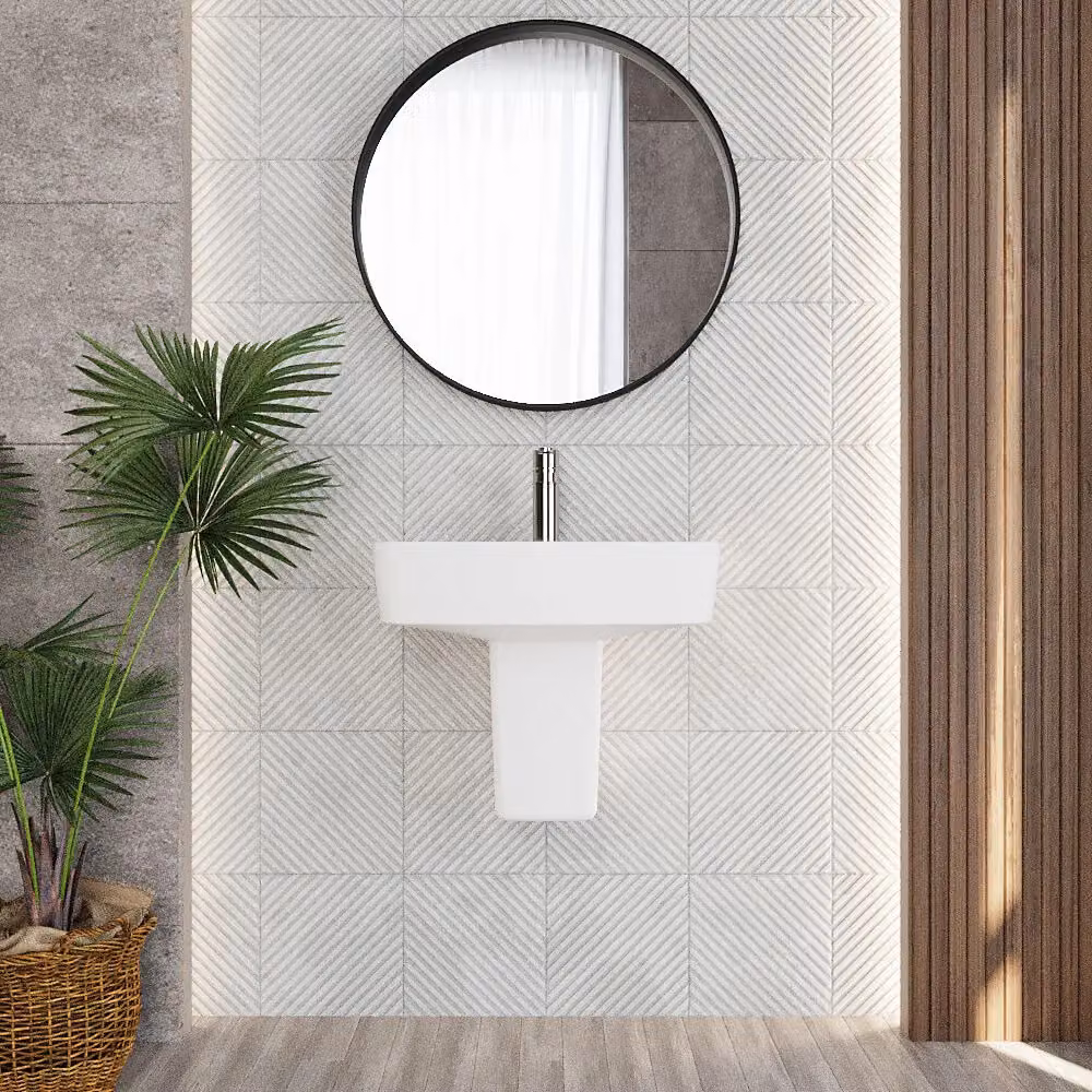 Balterley Square 1 Tap Hole Semi Pedestal Basin in White, W: 52 cm, D: 45 cm, H: 52 cm – 2