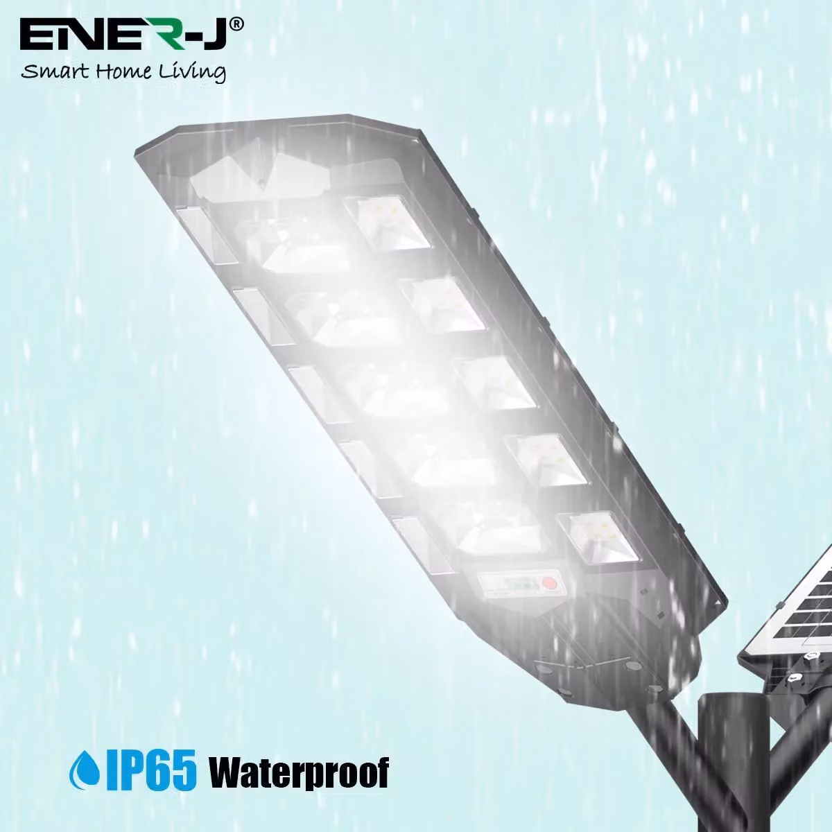 ENER-J 200W Solar Streetlight in White with 6V 18W Solar Panel, 24000 mAh Battery and Remote Control, 6500K Cool White – 4