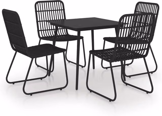 Berkfield Home 5 Piece Modern Outdoor Dining Set in Black Poly Rattan and Glass