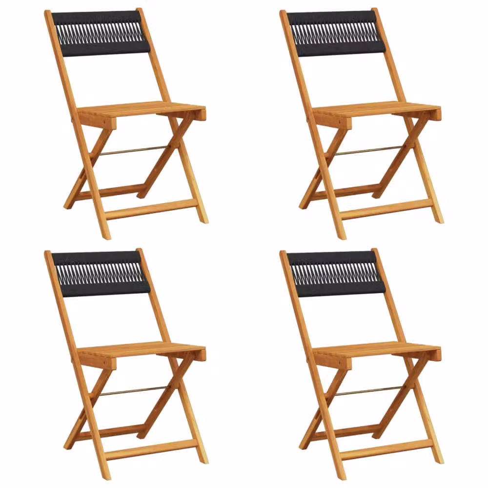 Berkfield Home Beautiful Set of 4 Black Acacia Wood Folding Garden Chairs – 3