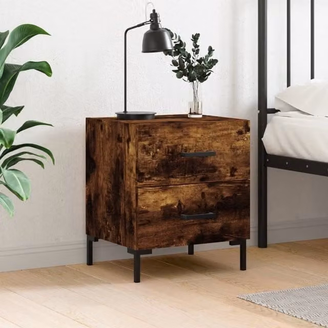 Berkfield Home Smoked Oak Bedside Cabinet in Brown, W/D/H: 40 x 35 x 47.5 cm