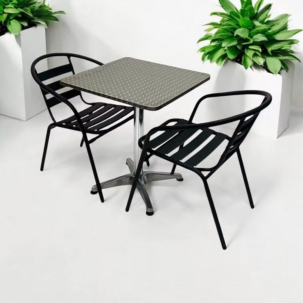 NESTLUNE Grey Metal Garden Bistro Set for Balcony and Terrace – 2