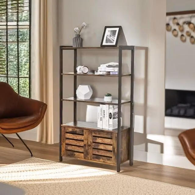 Modcraft Rustic Brown Freestanding Cabinet with Double Roll Shutter Doors and Internal Shelves