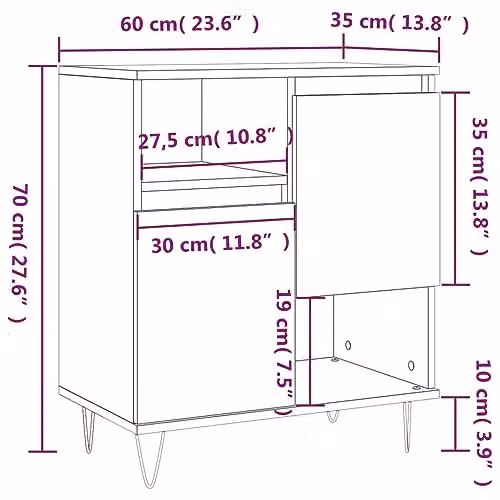 vidaXL Sonoma Oak Sideboard in Brown, W: 60 cm, D: 35 cm, H: 70 cm – 3