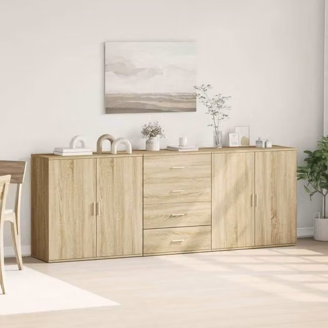 Berkfield Home 3-Piece Sideboard Set in Sonoma Oak and Light Tan Engineered Wood