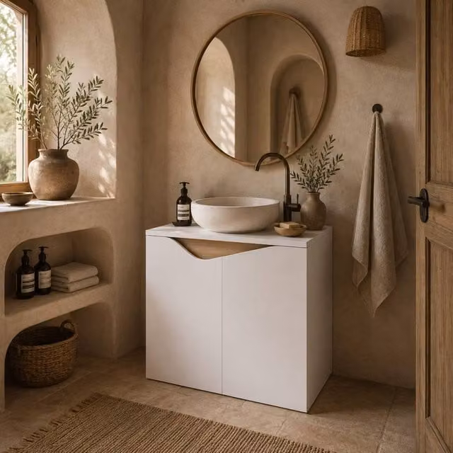 Wyld Haus Lahane White Under Sink Bathroom Storage Cabinet with Soft Close Hinged Doors