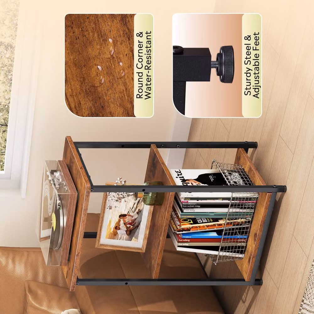 Rolipo 3-Tier Side Table with Steel Frame in Rustic Brown, W/D/H: 37 x 31 x 56 cm – 3