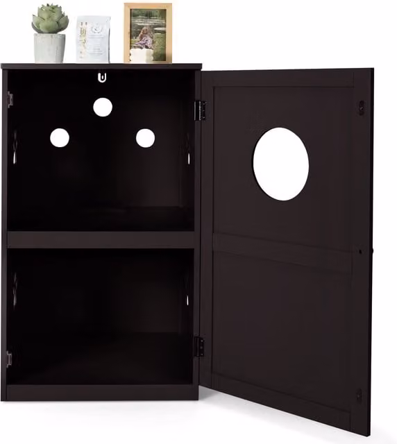 Costway 2-Tier Cat House and Litter Box Enclosure with Side Storage Cabinet, Brown – 1