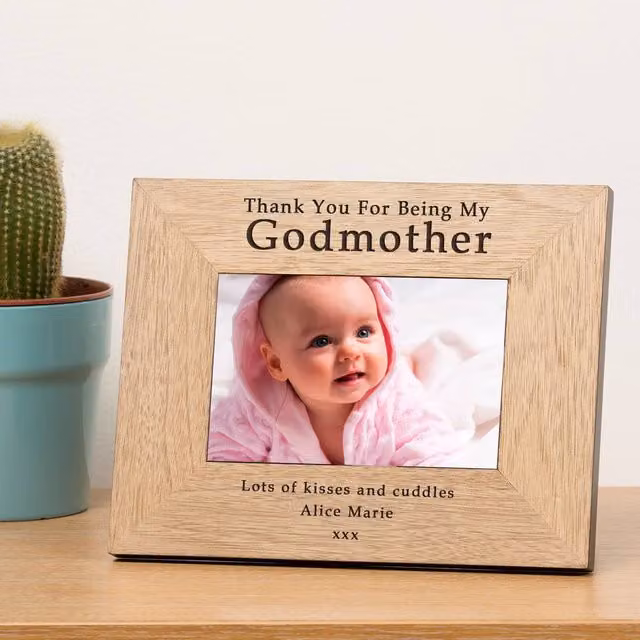 Uniqueful Personalised Thank You for Being My Godmother Wood Picture Frame, Brown, W/H: 10 x 15 cm