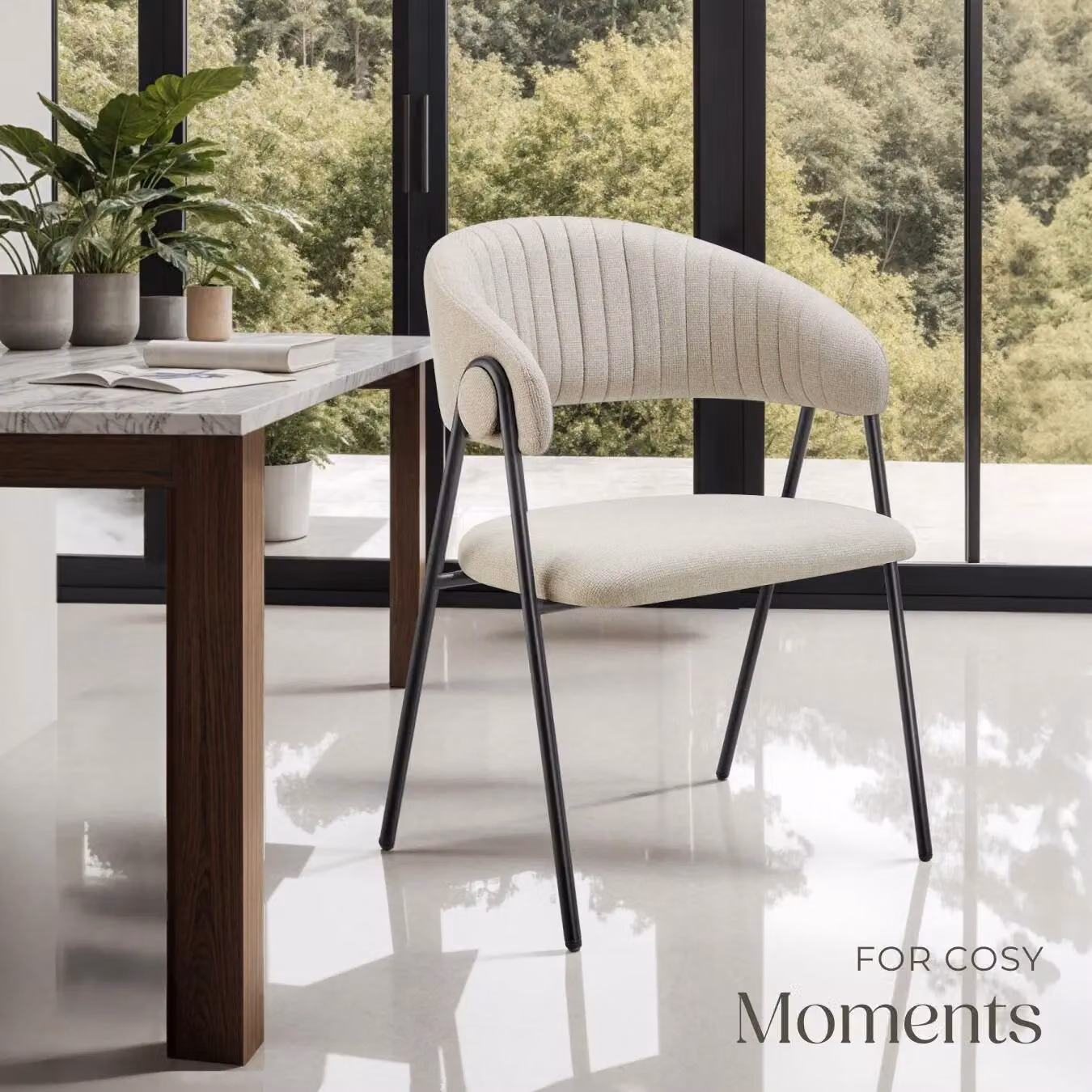tectake Bedano Set of 2 Dining Chairs in Beige with Armrests – 5