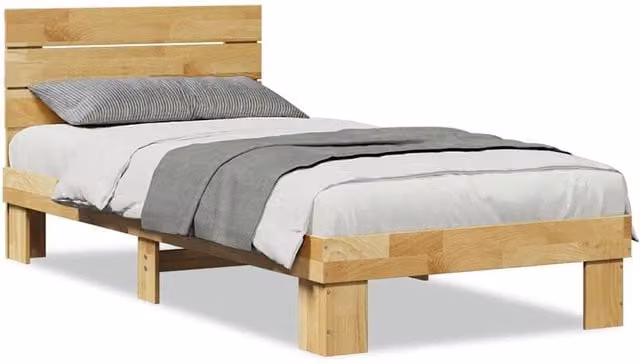 Berkfield Home Solid Wood Oak Bed Frame with Headboard in Brown, W/D/H: 75 x 190 cm