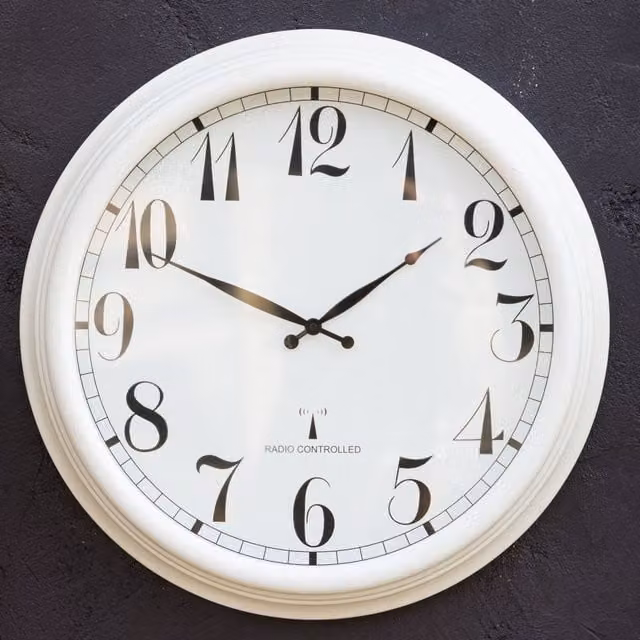Primrose Antique White Radio Controlled Round Outdoor Garden Wall Clock, Diameter: 57.5 cm – 1