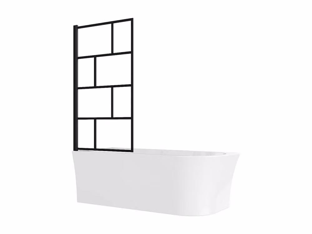 Vente-unique White Asymmetric Left Hand Corner Shower Bath with Pivoting Bath Screen and Apron, 201 l – 2