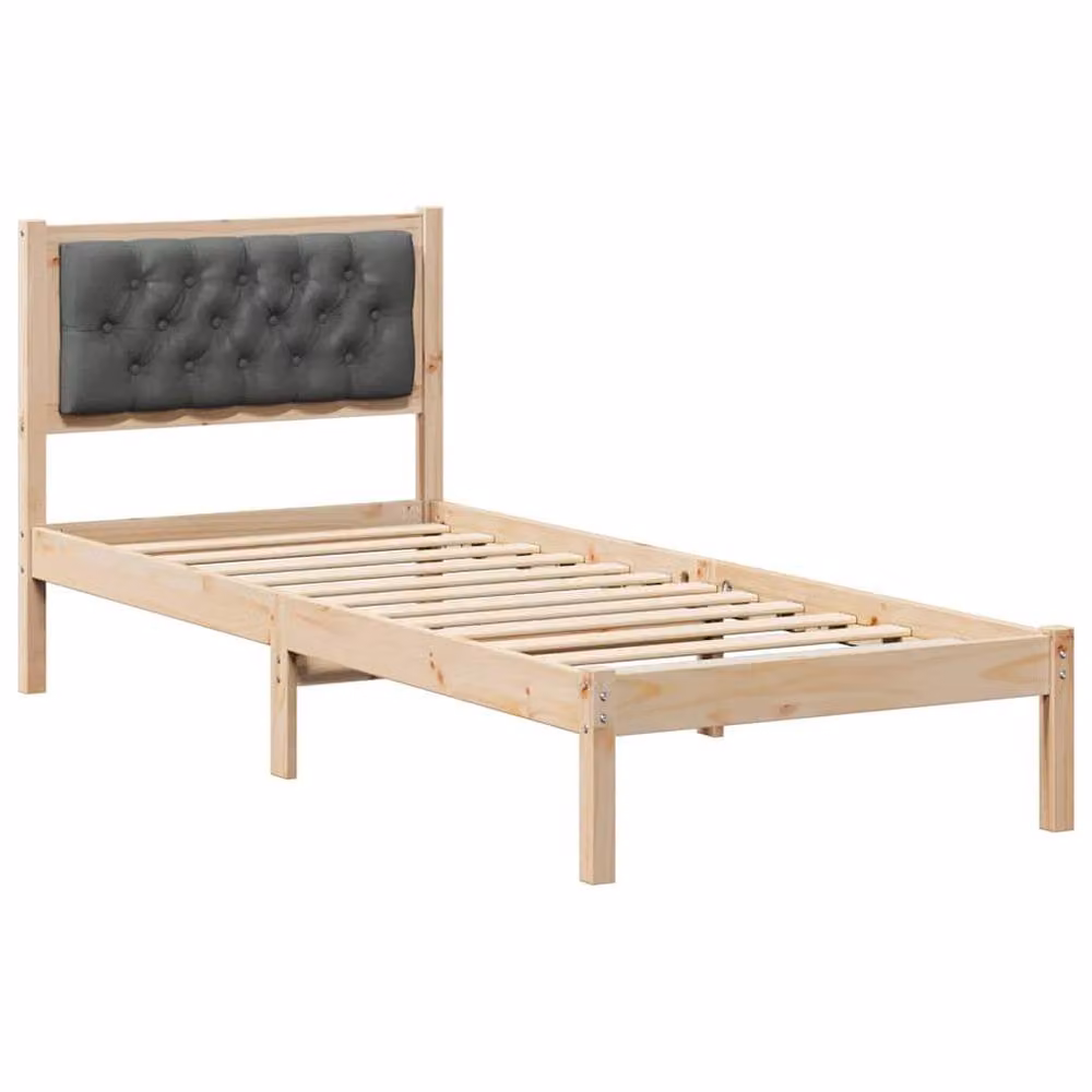 Berkfield Home Bed Frame with Headboard in Dark Grey Fabric and Brown Solid Pine Wood, W/D/H: 90 x 190 cm – 2