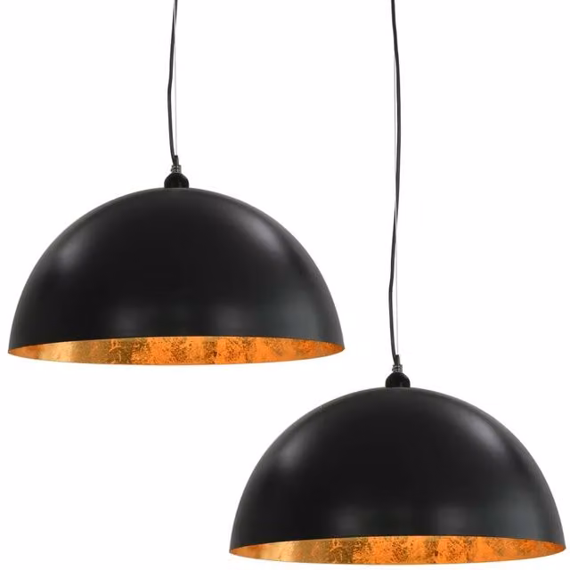 Berkfield Home Set of 2 Modern Semi-spherical Metal Ceiling Lamps in Black and Gold, Diameter: 50 cm, E27