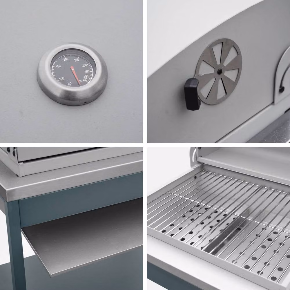 sweeek Charcoal Barbecue Grill with Shelves and Thermometer in Grey Stainless Steel – 3