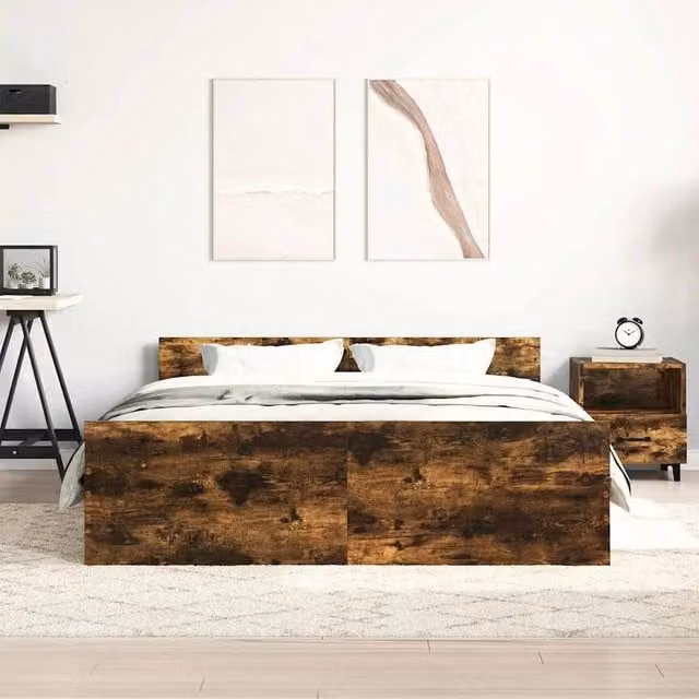 Berkfield Home Durable Bed Frame with Headboard and Footboard in Smoked Oak Brown, W/D/H: 150 x 200 x 50 cm – 1