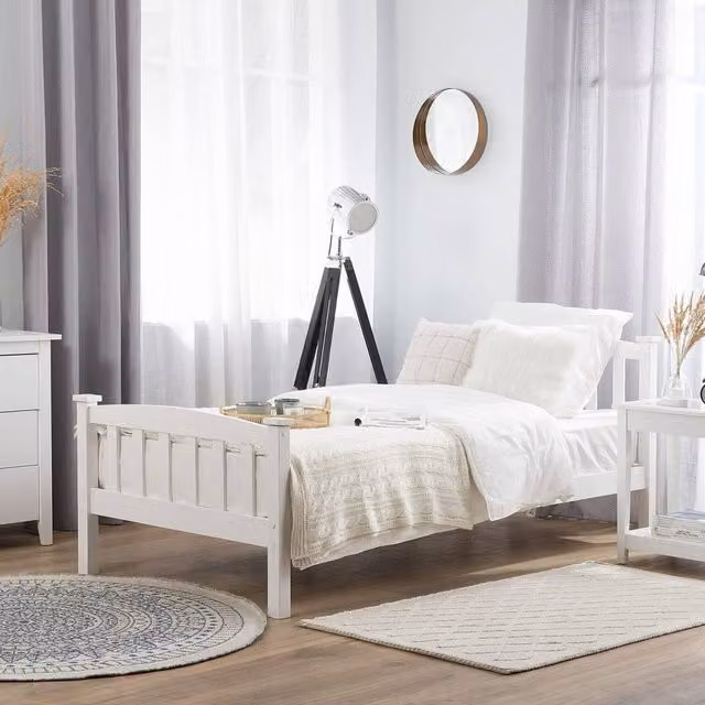 Wyld and Coco White Lacquered Pine Bed Frame, Scandinavian Style, W/D/H: 90 x 200 cm – 1